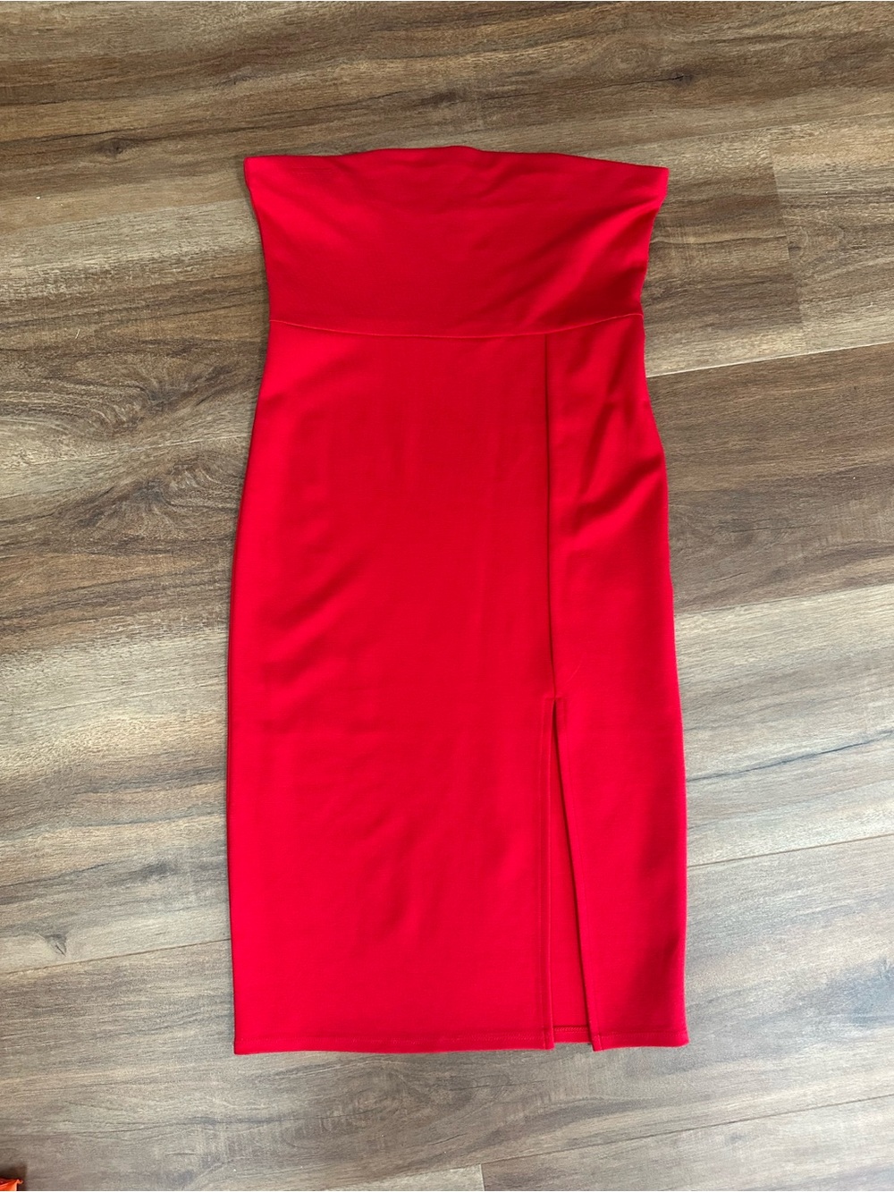 Forever 21 Strapless Red Midi Dress with Side Slit